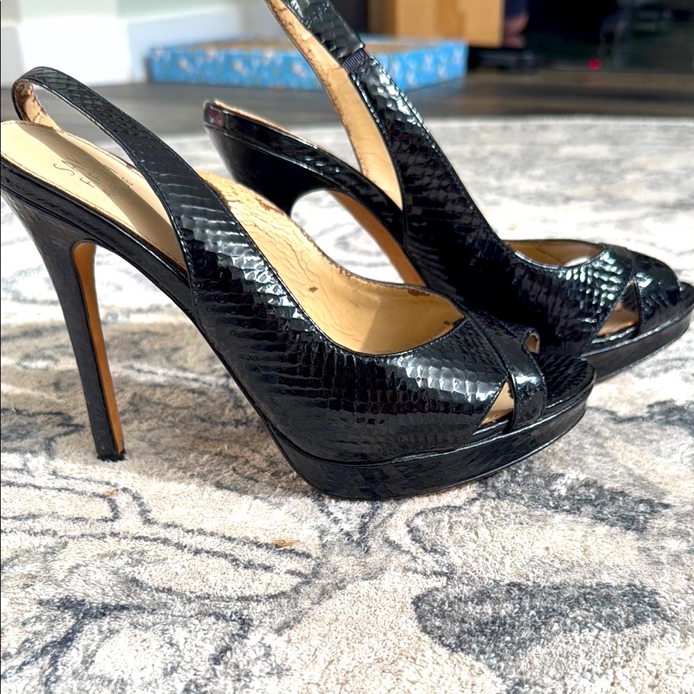 Saks Fifth Avenue Black Stiletto Slingback Heels 4 1/2 inches